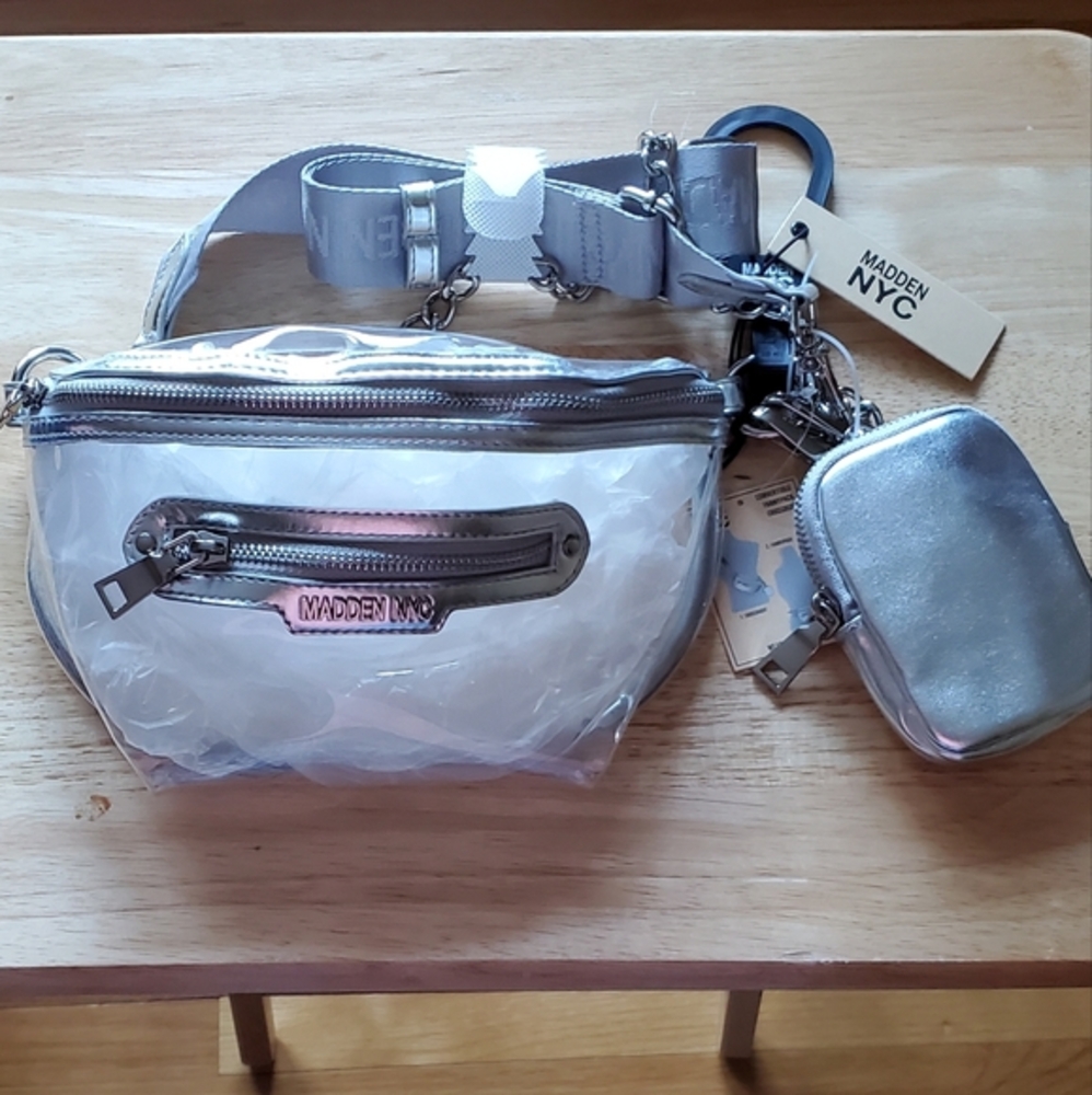 Madden NYC Clear/Silver Convertible Crossbody - Fanny Pack Bag New - Picture 6 of 9